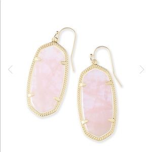 Elle Gold Drop Earrings In Rose Quartz